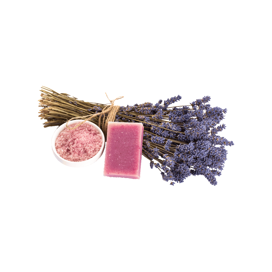 lavender spa products with dried lavender flowers